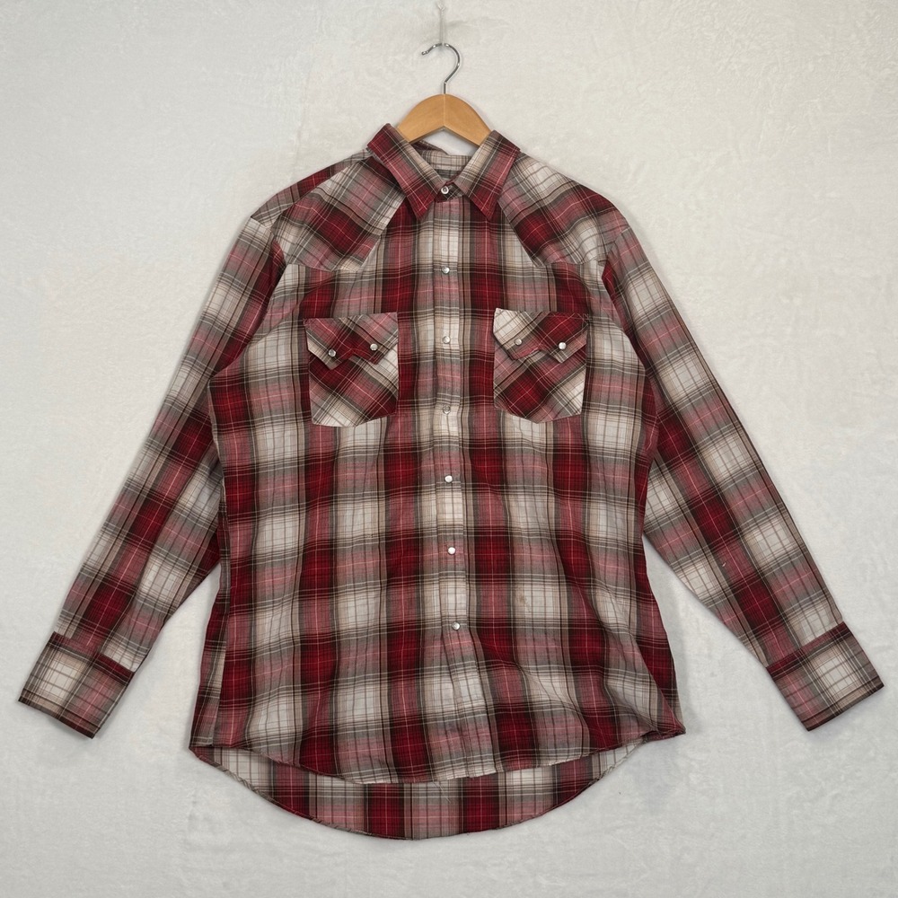 Ely Cattleman Red Plaid Western Snap Shirt Large
